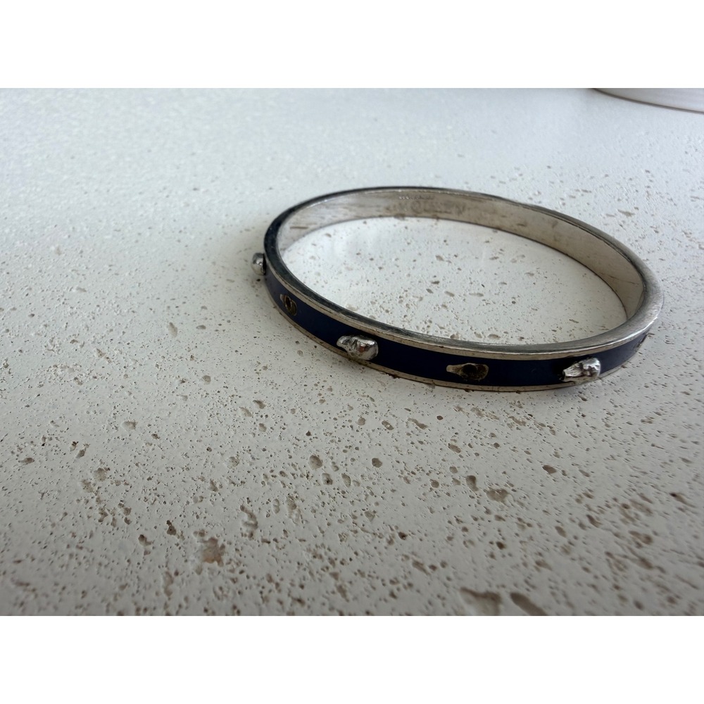 Alexander McQueen Navy Blue Enamel Silver Skull Bangle Bracelet Designer Jewelry - Picture 7 of 10